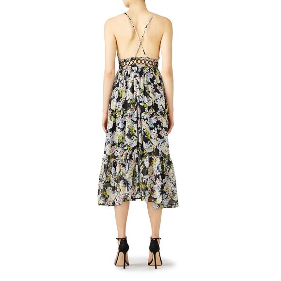 Marissa Webb Deanna Black Floral Print Silk Sleeveless V-Neck Midi Dress Size XS - Picture 2 of 8